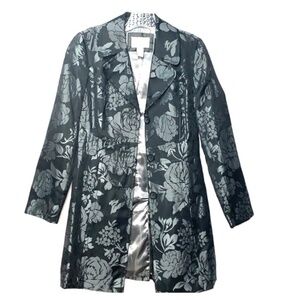 White House Black Market Large Gray Floral Tapestry Button Jacket